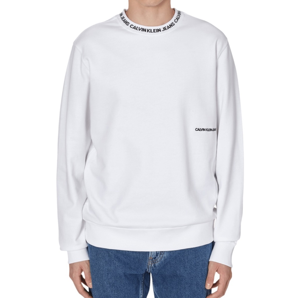 Calvin Klein White Institutional Logo Crewneck Sweatshirt Size S
